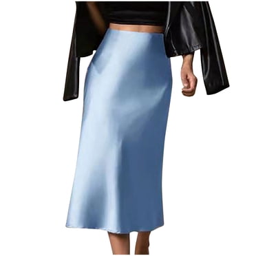 Clearance & Promo,Women's Summer Satin Slim Colored Fish Tail Skirt, High Waist and Form-Fitting, Ideal for Sophisticated Summer Nights or Special Occasions Versatile Style|100%Polyester,Light Blue