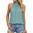 thumbnail image 1 of HBFAGFB Hauts pour Femmes Dames Simple Col Suspendu Lacé Sans Manches Gilet Vêtements Mode Vert Taille g, 1 of 6