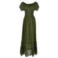 thumbnail image 1 of Robe Maxi pour Femme de Style Renaissance Paysanne, Style Bohème, Manches Cap, Bordure en Dentelle, Vert Olive, XX-Grand, 1 of 5