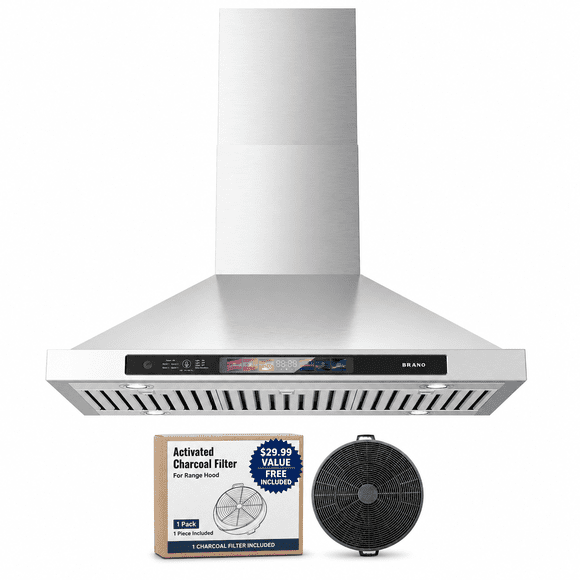 Hotte de Cuisinière Murale de 30 Pouces 900 CFM avec Commande Vocale/gestuelle/tactile, Hotte de Cuisine en Acier Inoxydable avec Ventilateur d'Extraction à 4 Vitesses, Lumières DEL Réglables, Mode Mémoire