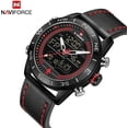 thumbnail image 2 of Men's Dual Time Watches Analog Digital Backlight Sport Casual Waterproof Wrist Watch Blue Leather Band, 2 of 5
