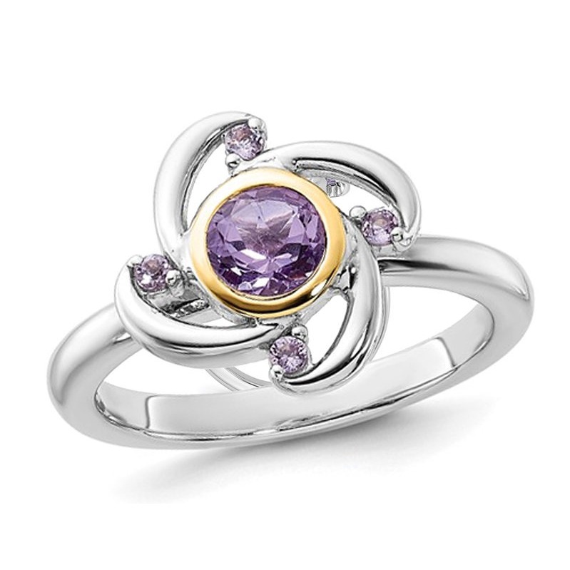 1/2 Carat (ctw) Amethyst Flower Ring in Sterling Silver