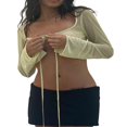 thumbnail image 2 of Women‘s Crop Tops  Long Sleeve Mesh Sheer Solid Color Tie-Up Cardigan, 2 of 7