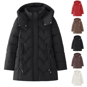 UPPADA Vestes de protection matelassées à l'œil nu pour femmes Manteau d'hiver à la chaleur Légèreté Manteaux de protection de la chaleur Mantoufle à lin Parka avec capuchon, Veste de protection pour femmes Long Coffee,L