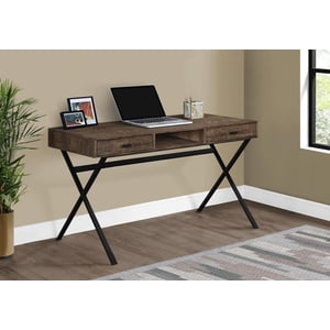Monarch Specialties Computer Desk, Home Office, Laptop, Storage Drawers, 48"l, Work, Metal, Laminate, Brown, Black, Contemporary, Modern