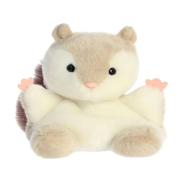 Aurora® Palm Pals™ Flaps Flying Squirrel™ 5 Inch Stuffed Animal Toy, a multicolour plush toy featuring a soft beige and white body with pink accents on its paws and a fluffy tail. Designed for children and collectors, this compact and cuddly toy is part of the Forest collection.