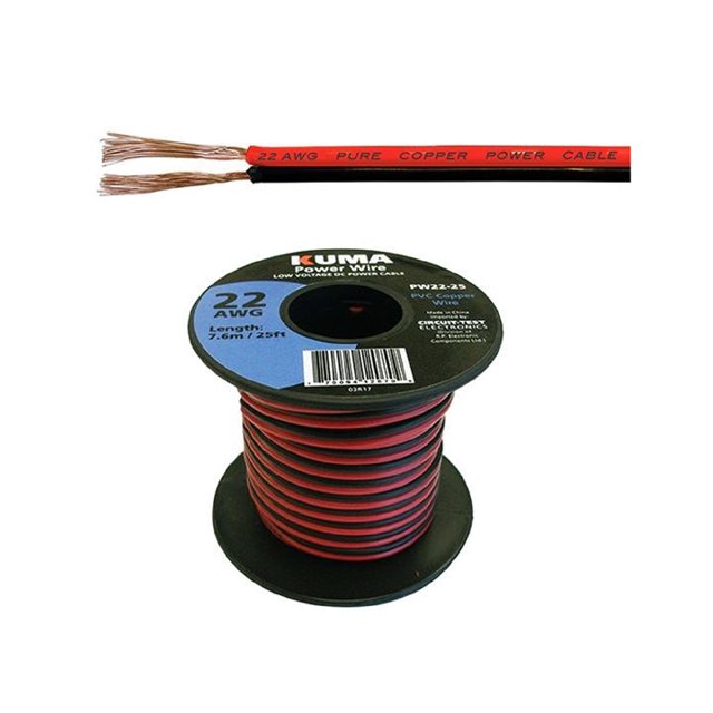 PW22-25 - Fil DC 22AWG Rouge/noir Paire 25 Pieds