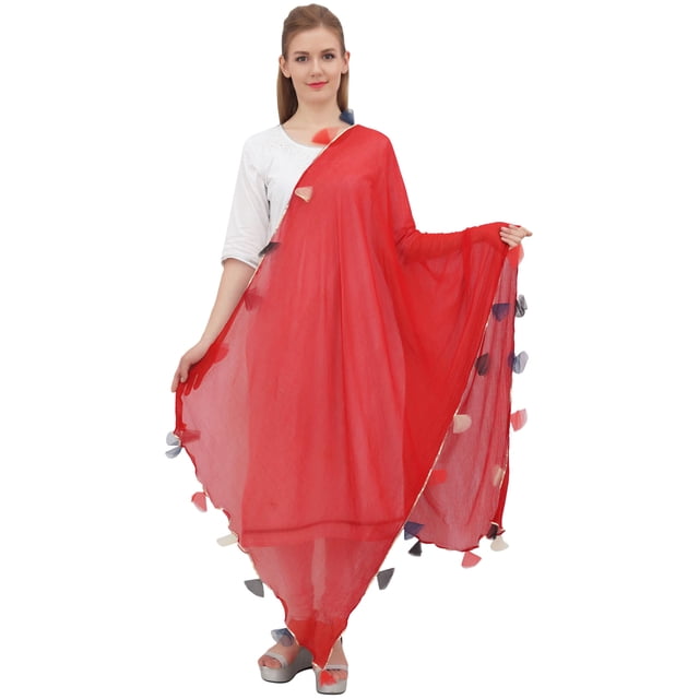 Phagun Dupatta en Mousseline Indienne Longue Étole Jeté à Franges Tour de Cou Chunni-Rouge