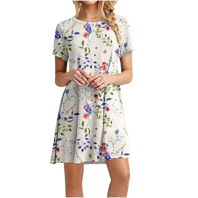 Cameland Robe Décontractée pour Femme à Blocs de Couleur Imprimée à Manches Courtes et à Col Rond