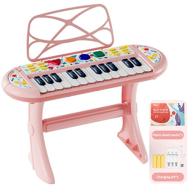 Kids Piano Keyboard 24 Keys Portable Electronic Piano for Beginners Musical Gift Toy for 3+ Year Old Pink
