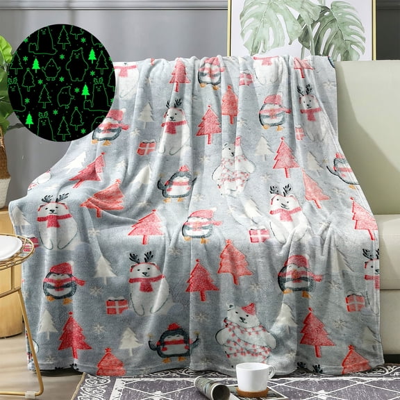 Shining In The Dark Christmas Tree Snowflakes Soft Sleeping Strip Blanket Christmas Birthday Decoration Magical Light Throw 50x60 Inch