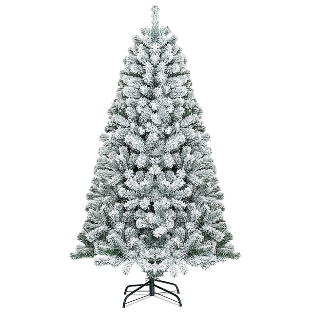 Costway 6 FT Flocked Cedar Christmas Tree Unlit Hinged White
