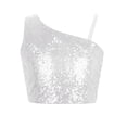 thumbnail image 1 of iixpin Girls Off Shoulder Tops Kids Sparkle Glitter Spaghetti Straps Pageant Crop Tank Top White 12, 1 of 6