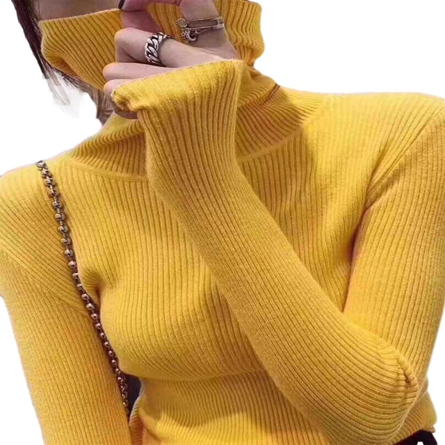MesaSe Pull Tricoté Côtelé pour Femmes Col Roulé Slim Pull Chaud