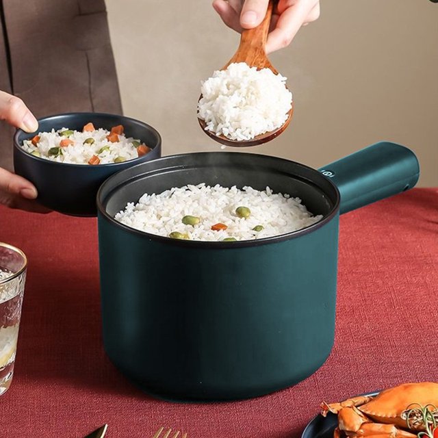 CNKOO Multifunctional 1.8L Non-Stick Electric Cooking Pot - 450W Mini Rice Cooker Steamer & Soup Maker - Portable Blue Green Ceramic Coated Pot Home Camping - Overheat Protection Easy