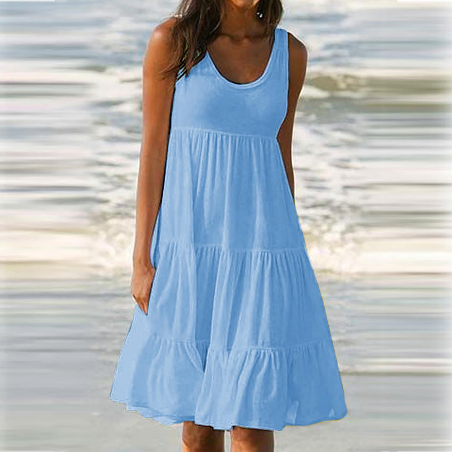 TIMIFIS Robe Midi d'Été Décontractée Unie Sans Manches pour Femme Grande Taille, Blouse Fluide de Plage et de Fête