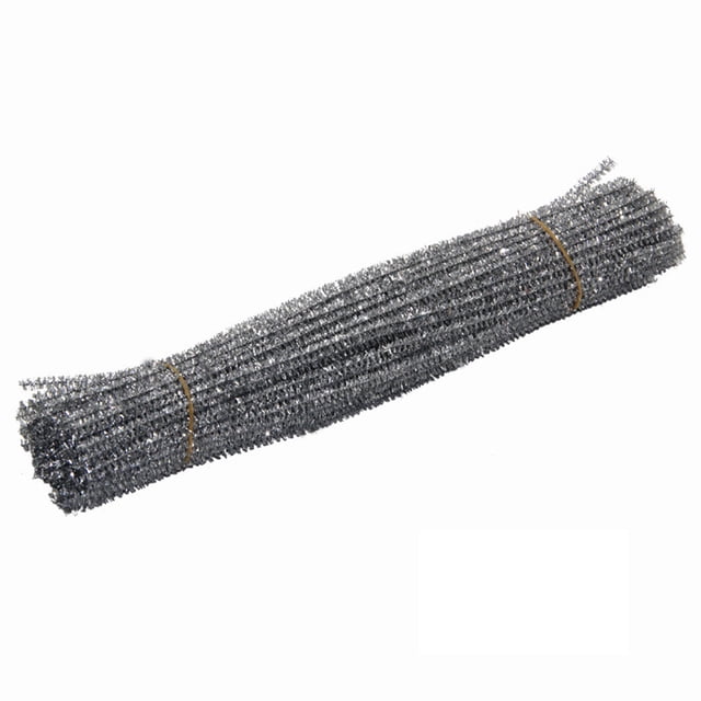 100Pcs Glittery Pipe Sticks, Solid Color, Twisted Pipe Sticks, Diy Craft Decorations, Silver (with Opp Bag),100Pc Chenille Stem Flash Color Pipe Cleaners Set for Diy Arts Crafts Decoration