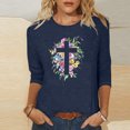 thumbnail image 2 of Blouses pour Femmes T-Shirt Imprimé Blouse à Manches 3/4 Col Rond Décontracté, Blouses pour Femmes T-Shirts pour Femmes, Blouses pour Femmes Décontractées, 2 of 3
