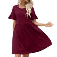 thumbnail image 1 of mtvxesu Robes, Robe à Manches à Volants à Col Rond pour Femmes, Printemps/été, Style Européen et Américain, Tenue de Bureau Décontractée, Couleur Unie, Manches Courtes, Col Rond, Longueur Genou, 1 of 5