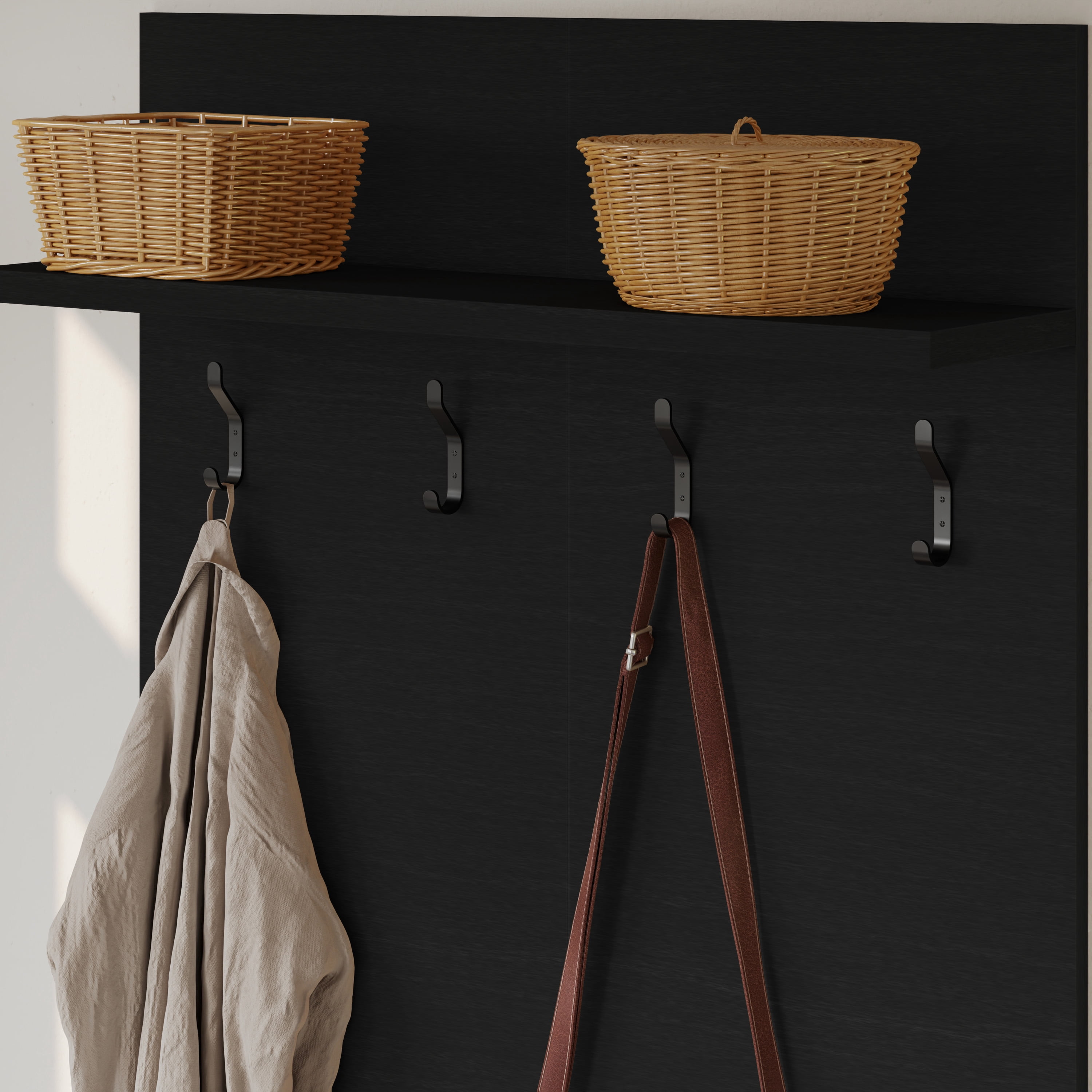 Nexera Porto Entryway Wall-Mounted Coat Rack with Shelf, Black