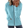 thumbnail image 1 of TIMIFIS Chandail à Capuchon à Manches Longues pour Femmes, Veste de Survêtement Zippée avec Poches - Bleu Pâle - Sfall, 1 of 5