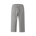 thumbnail image 4 of Kaemgyyd Womens Plus Size Capris Lounge Drawstring Cotton Linen Bermuda Shorts Flowy Wide Leg Beach Vaction Cropped Trousers, 4 of 6