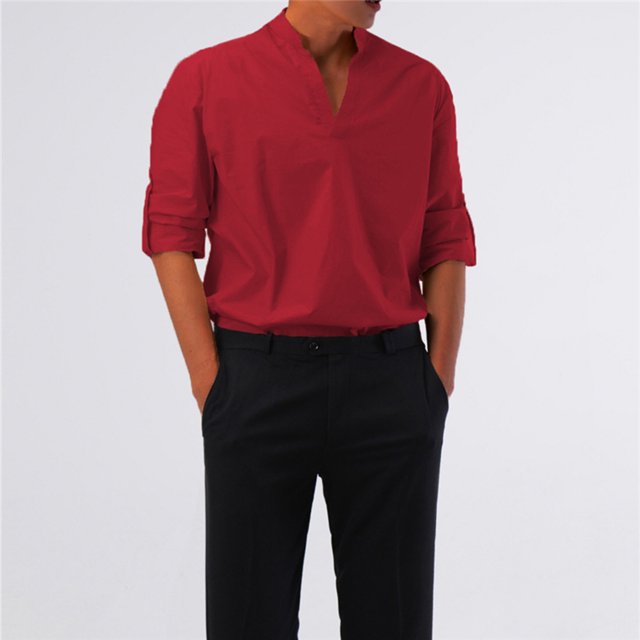 CEHVOM Chemise Décontractée à Manches Longues pour Homme, Col en V Profond, Couleur Unie, Multi-Codes