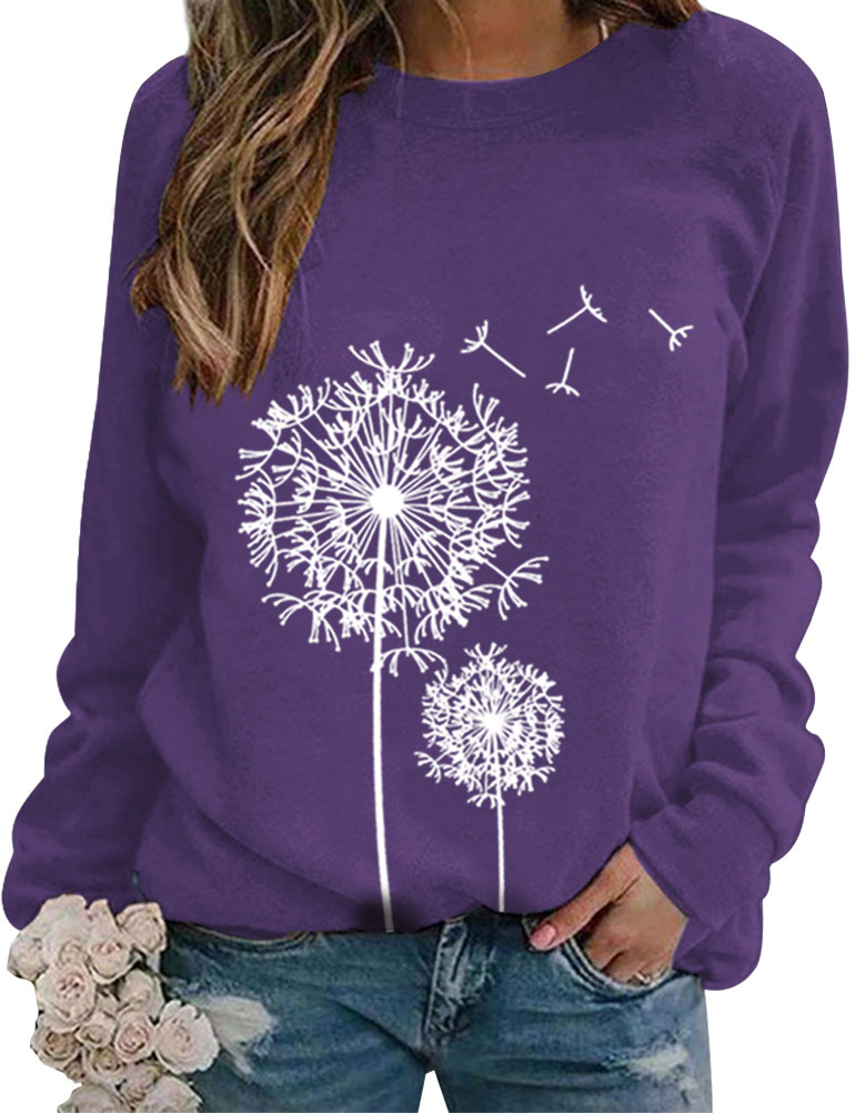ZXZY Pull à Manches Longues Col Rond Imprimé Graphique Pissenlit Femme