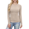 thumbnail image 3 of Hauts Ajustés Côtelés d'Automne - T-Shirt à Col Rond à Manches Longues Extensible, Décontracté, Basique pour Femmes, 3 of 8