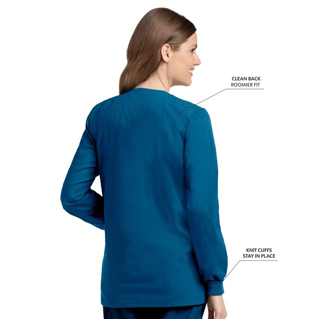 Landau Essentials Veste d'Uniforme à 4 Poches pour Femmes : Coupe Classique et Décontractée, Col Ras du Cou, devant à Boutons-Pression et Poignets en Tricot 7525