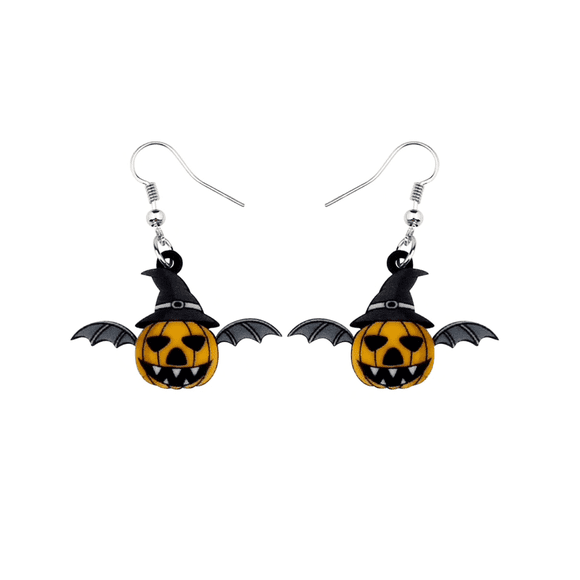 Don’t Ask Women’s Orange Pumpkin with Bat Wings Drop Earrings