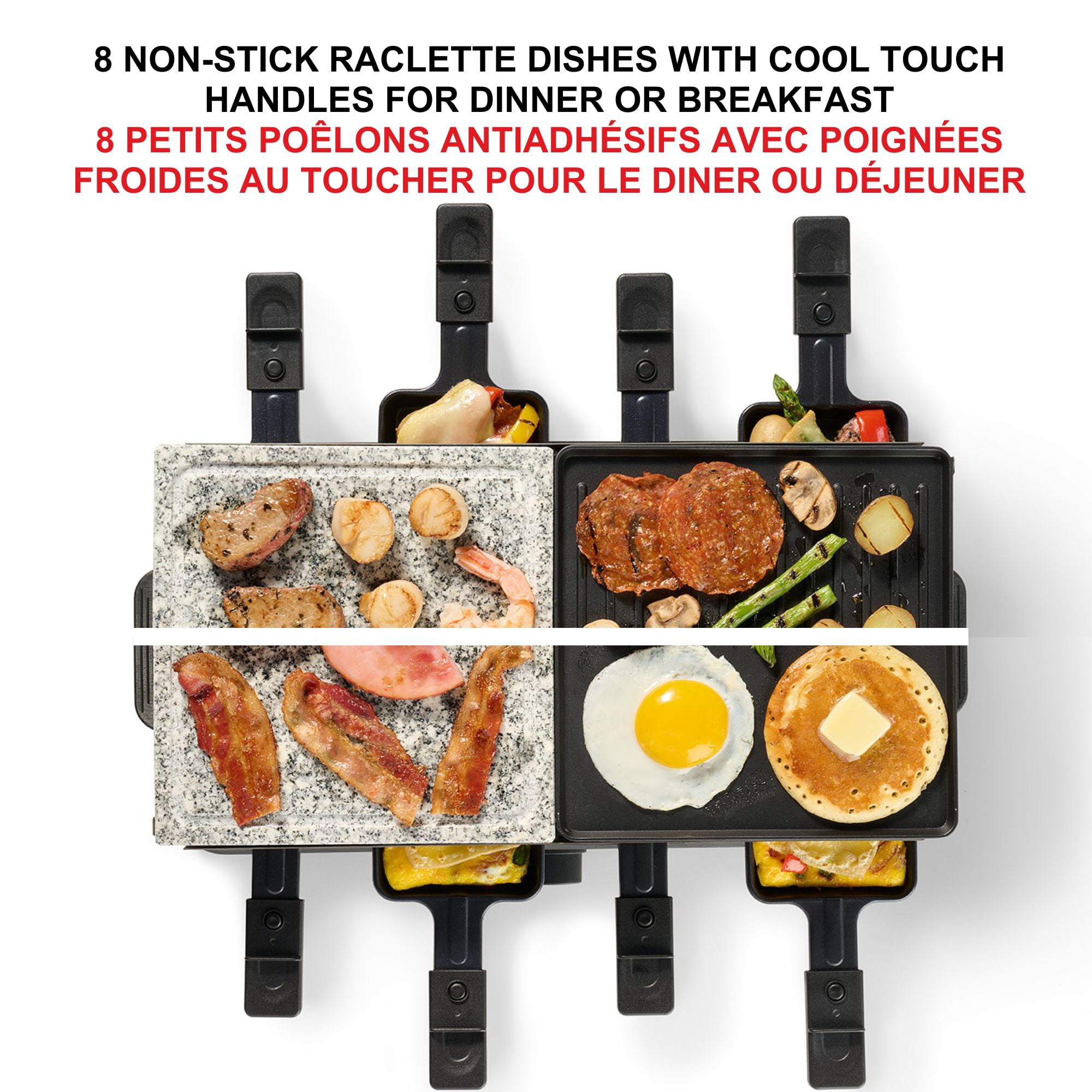 Starfrit 8-Person Raclette Party Grill, 2-in-1 Die-Cast Aluminum & Cooking Stone, Adjustable Temperature, 8 Spatulas & Dishes, 1300W, Hand Wash, Black