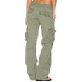 thumbnail image 3 of Jsaierl Womens Cargo Pants Elastic Waisted Button Straight Wide Leg Pants Solid Color Lightweight Running Trousers with Flap Pockets, 3 of 6