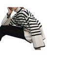 thumbnail image 4 of Women‘s Mock neck Sweaters Casual Long Sleeves Striped Print Color Block/Solid Color Side Split Loose Fit Knitted Tops, 4 of 9