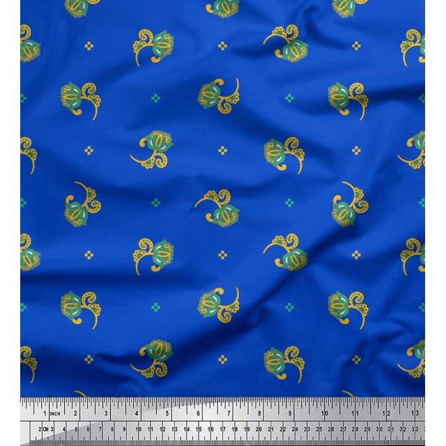 Soimoi polyester Crepe Fabric Square & Floral Artistic Fabric Prints By Yard 52 Inch Wide