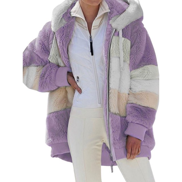 Innerwin Veste à Manches Longues pour Femmes Manteau d'Hiver Chaud Patchwork avec Poches Extérieur Violet 3TG