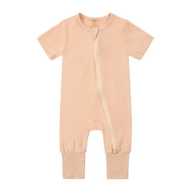 YOUSNH Baby Rompers Footless Pajamas Zipper Short Sleeve Sleeper Jumpsuit Baby Kids Bodysuits Rose Gold 6-12 Months