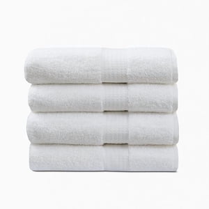 4 Kit de serviettes de bain de qualité supérieure, True Classics Premium Cotton Blend, serviettes de bains super douces et très absorbantes pour salle de bains, hôtels, spa et salle de gym, blanc