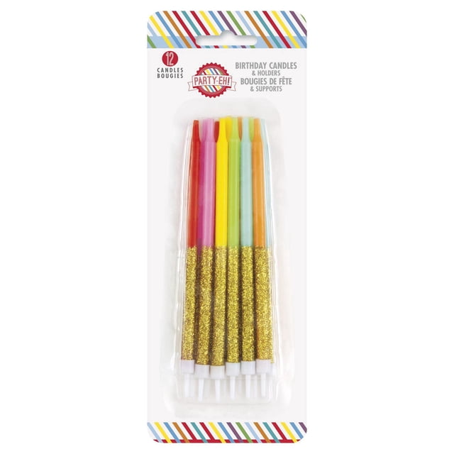 Bougies à paillettes arc-en-ciel, 12CT