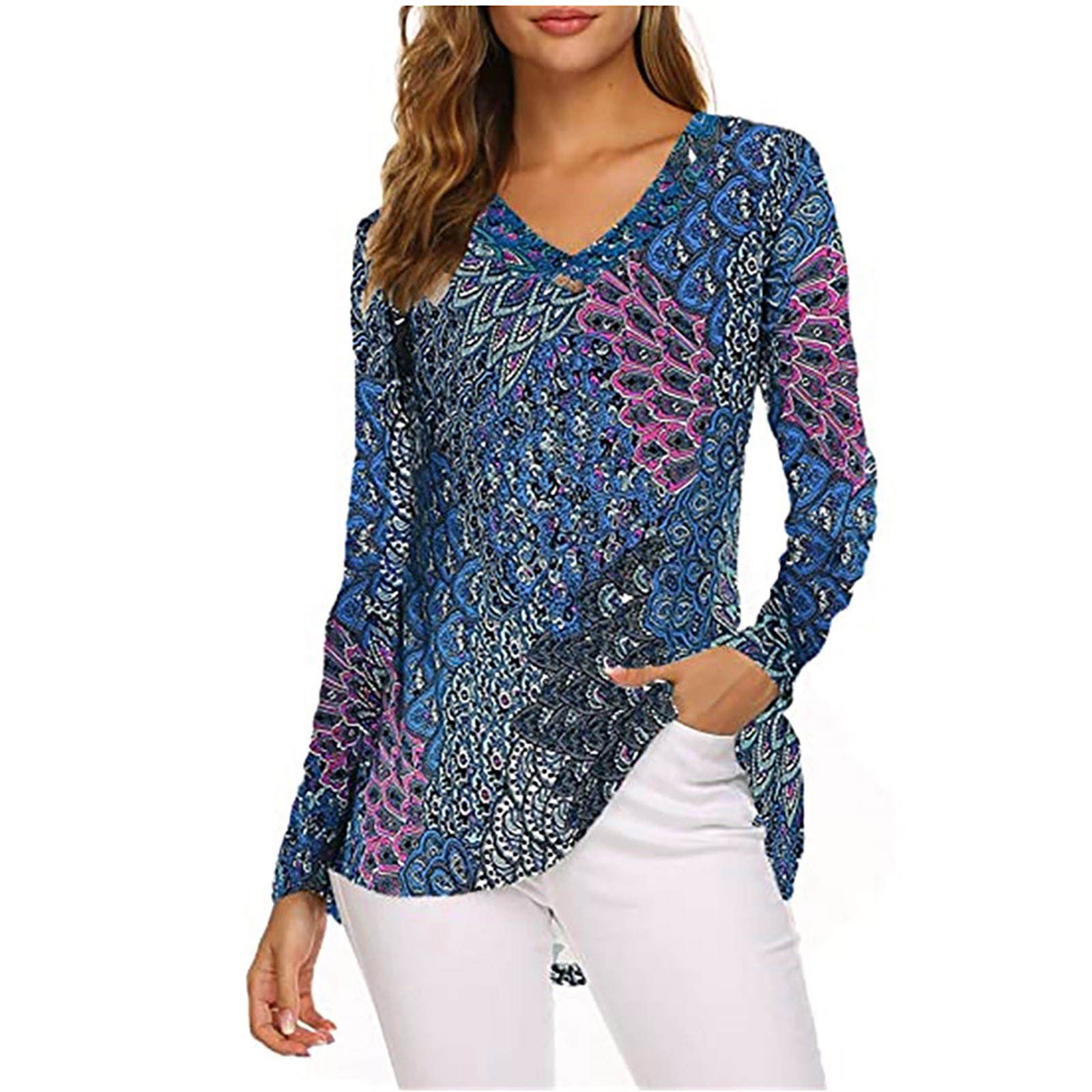 TIMIFIS Mode Automnale pour Femmes Tunique à Manches Longues d'Automne pour Femmes pour Porter avec des Leggings Blouse Décontractée à Col en V T-Shirt Blouse pour Femmes