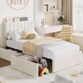 thumbnail image 1 of Bingirl Twin-Size Bed Frame with Storage Headboard and 2 Drawers - Boucle Upholstered Platform Bed with Bookcase, Easy Assembly, No Box Spring in Beige White, 1 of 8