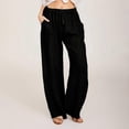 thumbnail image 2 of RKSTN Womens Pants Fall Casual Cotton Linen Drawstring Long Pants Elastic Waist Lightweight Wide Leg Pants with Pockets, 2 of 9
