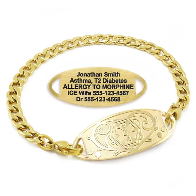 MedicEngraved Yellow Gold Stainless Steel Custom Medical Alert Bracelet - 5mm Curb Link