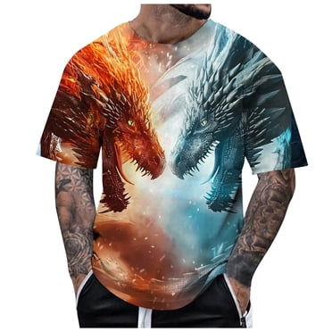 Ediodpoh Men's Dragon T Shirt Summer Short Sleeve T Shirt Top Animal Themed Shirt Graphic Shirt T Shirts for Man Orange_001 L