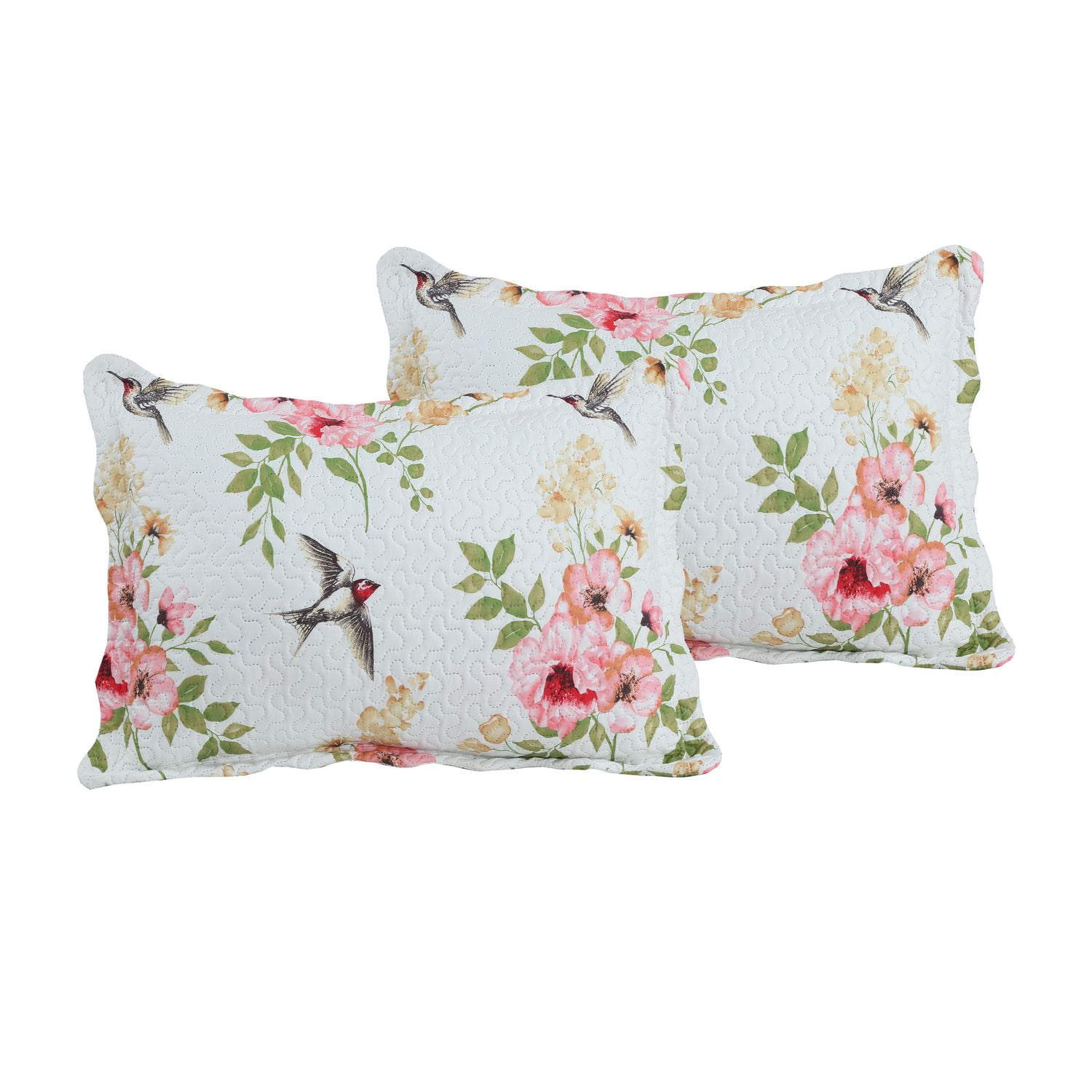 Marina Decoration Couvre-lit Pinsonic imprimé en relief, ensemble de couette d'été ultra doux avec taies d'oreiller, motif floral rose et oiseaux