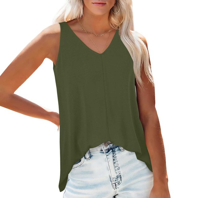 LSLJS Women's Front and Back V Neck Flowing Summer Beach V Neck Tank Top, Womens Tank Tops