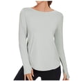 thumbnail image 1 of Womens Solid Color Sports Yoga Long Sleeve Sun Protection Round Neck Top Activewear Workout Shirt, 1 of 4