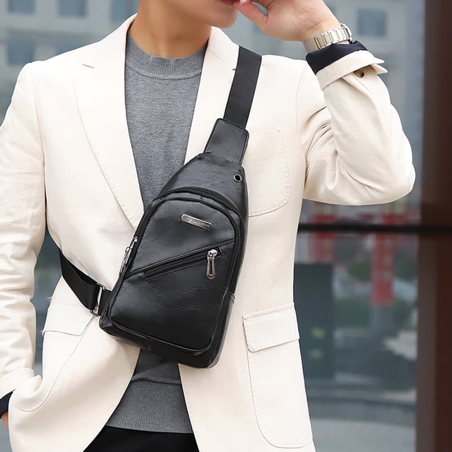 Dvkptbk Soft Leather Crossbody Sling Backpack Sling Bag Travel Hiking Chest Bag Daypack for Men Workout Travelling