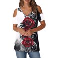 thumbnail image 2 of Soki T-Shirt à Épaules Dénudées pour Femmes Liquidation Blouses Manches Courtes Col en V Hauts à la Mode, 2 of 6