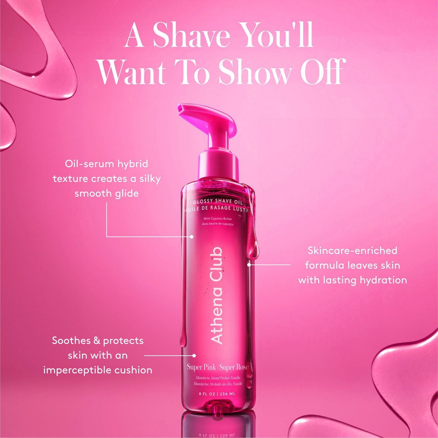 Athena Club Huile de Rasage Brillante, Super Rose, 236 mL